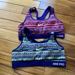 Bundle of 2 Nike Atzec Print Pullover Racerback Sports Bras Size M